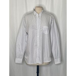 FRANK & EILEEN White Blue Heart Print Buttondown Shirt Top Academia Preppy Large